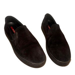 Vintage Prada slip on black white red silver shoes sneakers loafers vans retro